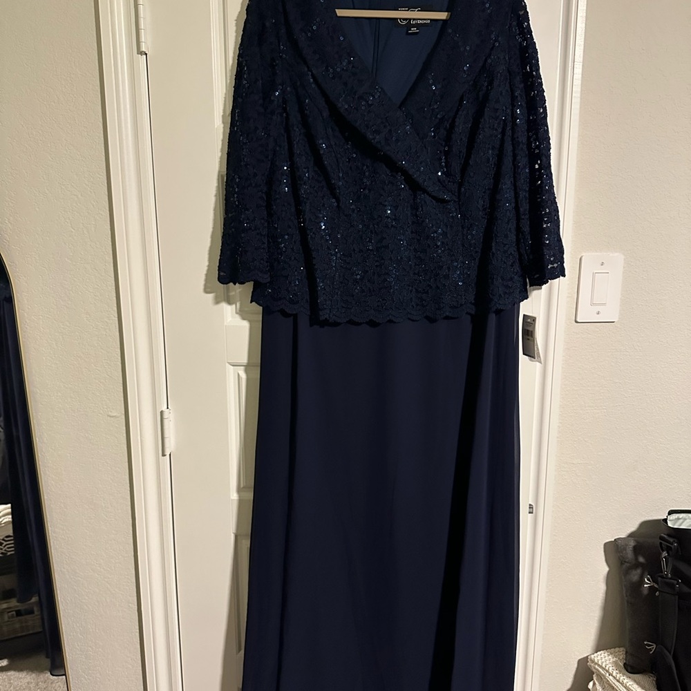 Alex Evenings Dark Blue Sequin Lace Gown